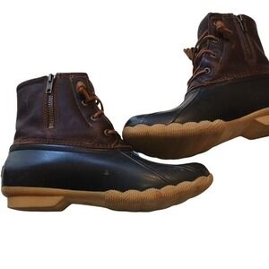 Sperry Saltwater Top Sider Women's Brown Leathe Duck Boots Side Zip Size 8